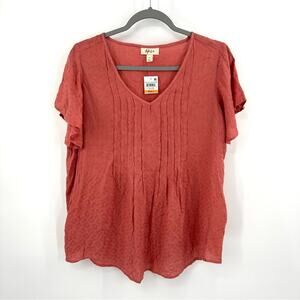Style & Co. Boho Short Sleeve Blouse pink orange Size S